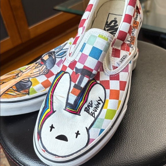 VANS “BAD BUNNY “🐰 Colorful Slip-On Sneakers with Cartoon Design size 7.5 women - Picture 2 of 7